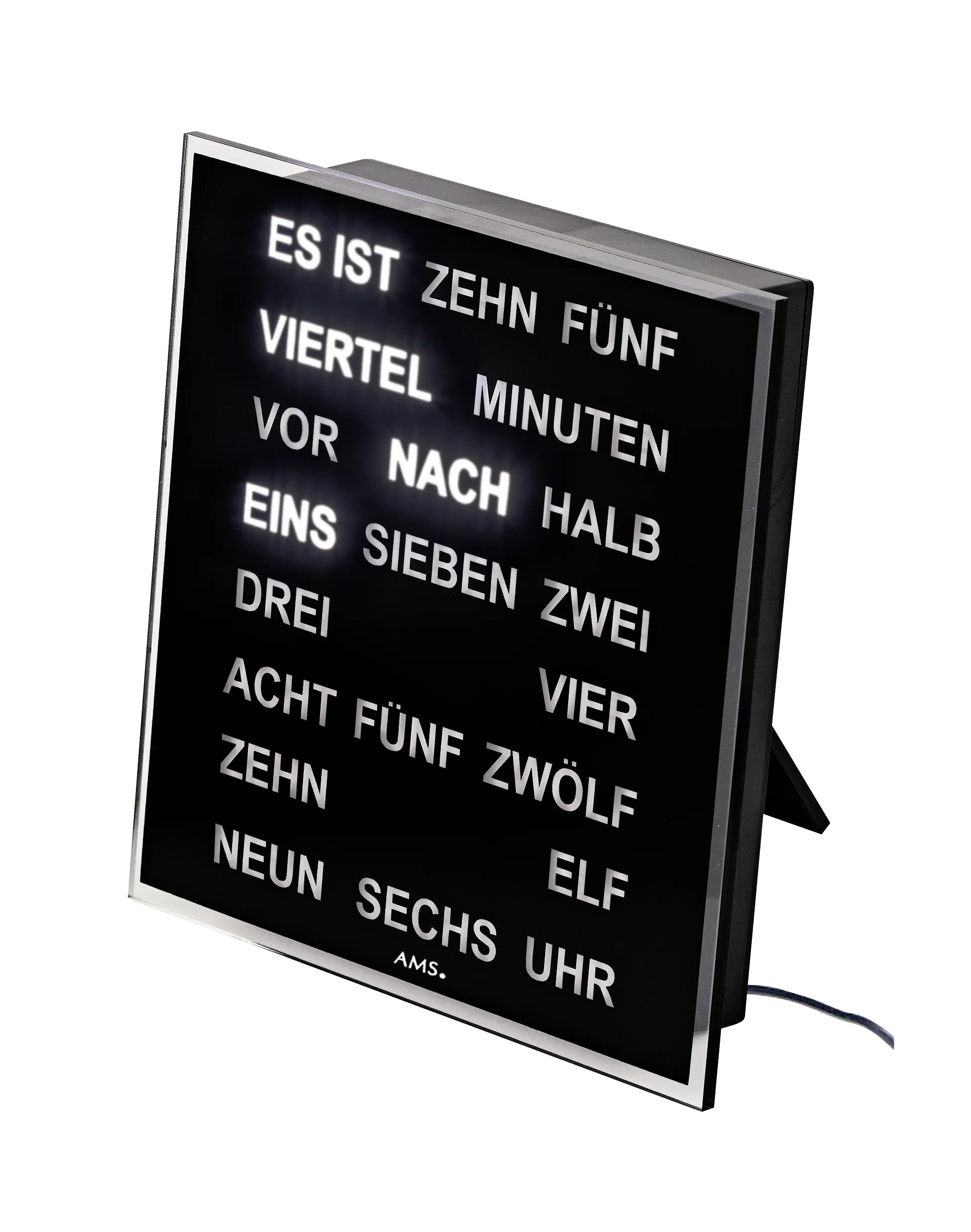 AMS 1232 Wortuhr – Elegante LED-Wanduhr schwarz
