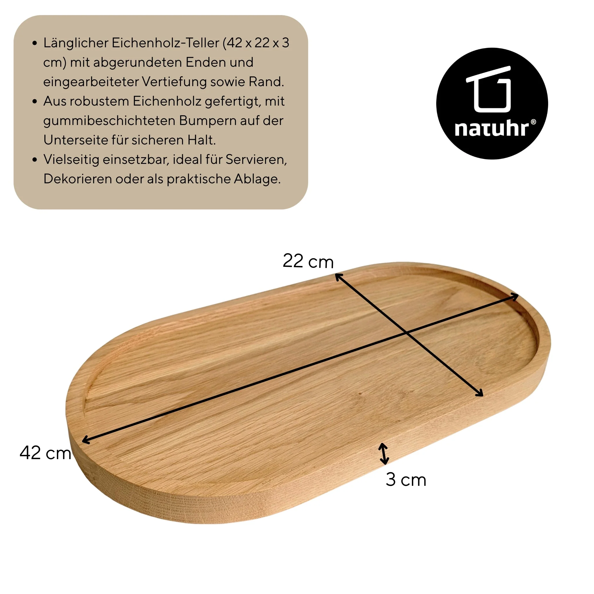BAGUETTE Holzteller Servierplatte Tablett aus massivem Eichenholz 42 x 22 x 3 cm - Image 5