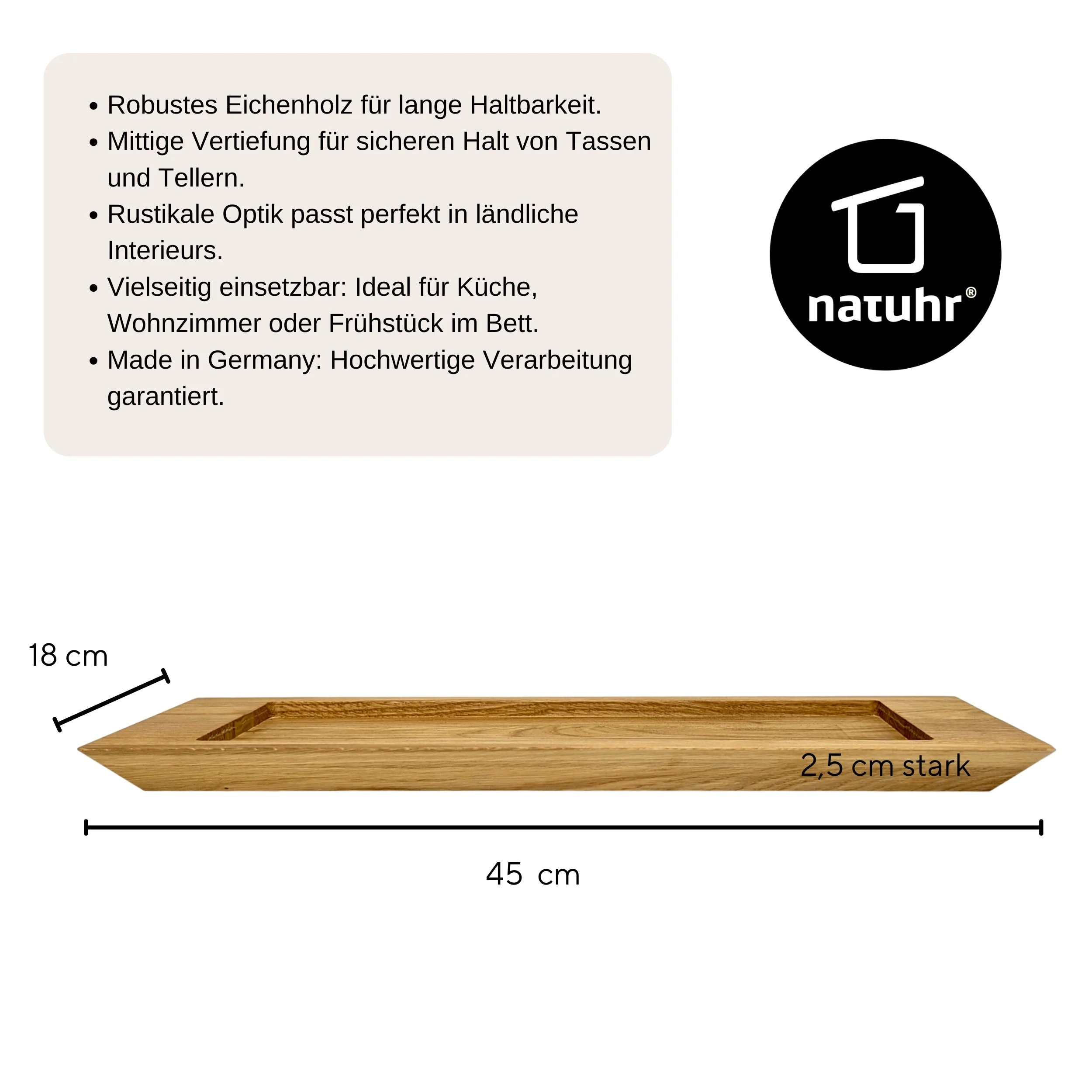 FRED Tablett aus massivem Eichenholz 45 x 18 x 2,5 cm - Image 3