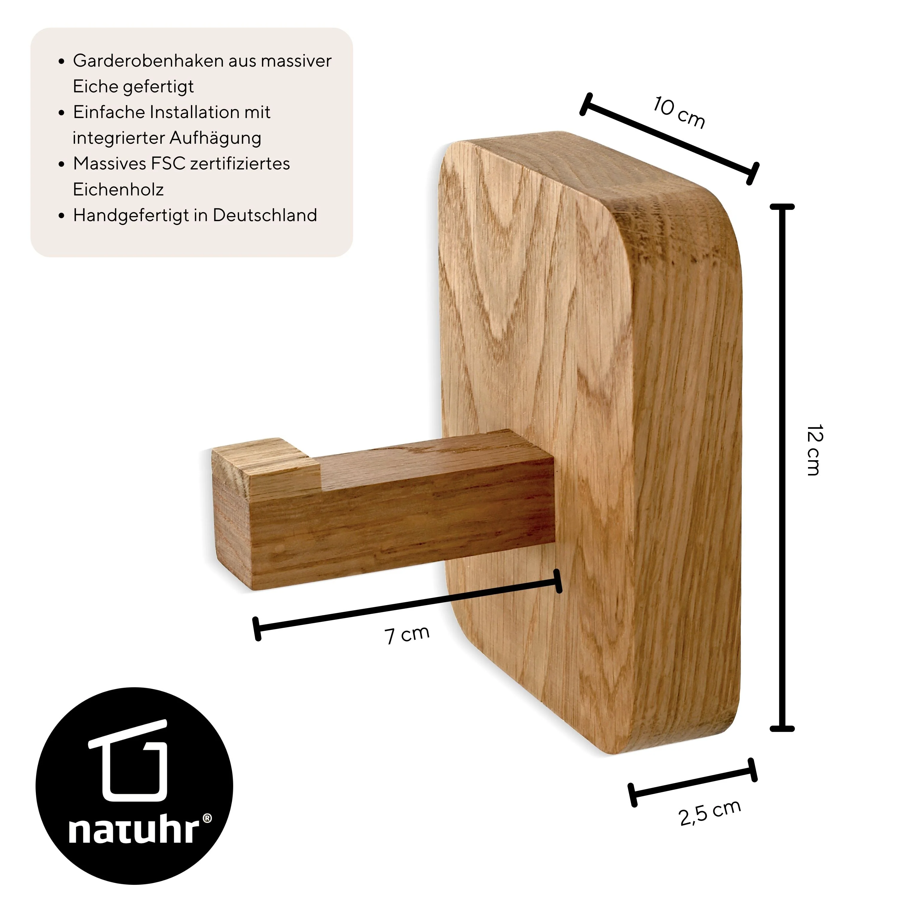 Garderobe LINE Garderobenleiste Eiche massiv geölt 1er - Image 3