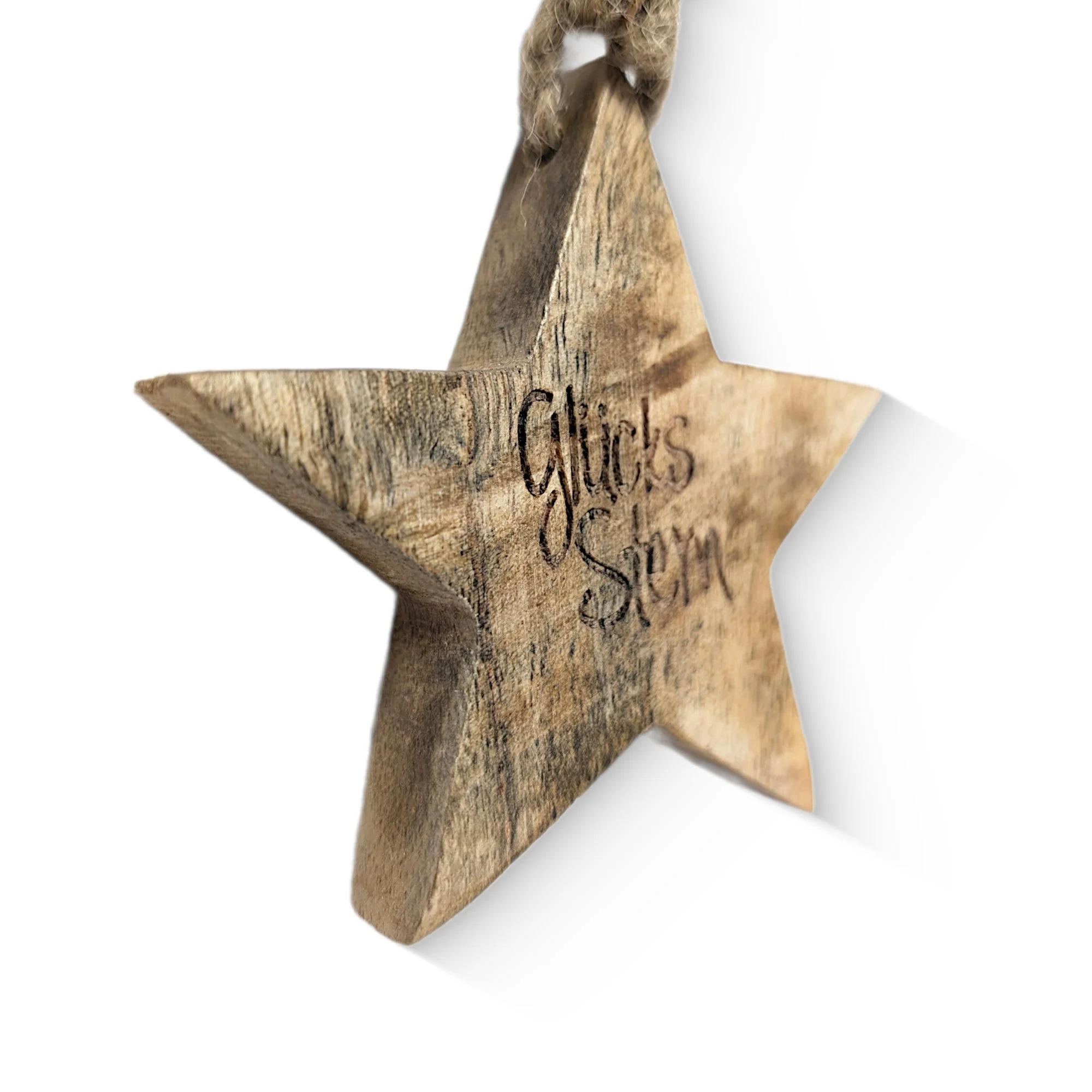 Glücksstern Holzstern Anhänger handgearbeitet und lasergraviert - Größe ohne Kordel ca. 10 x 10 x 2 cm - Image 3
