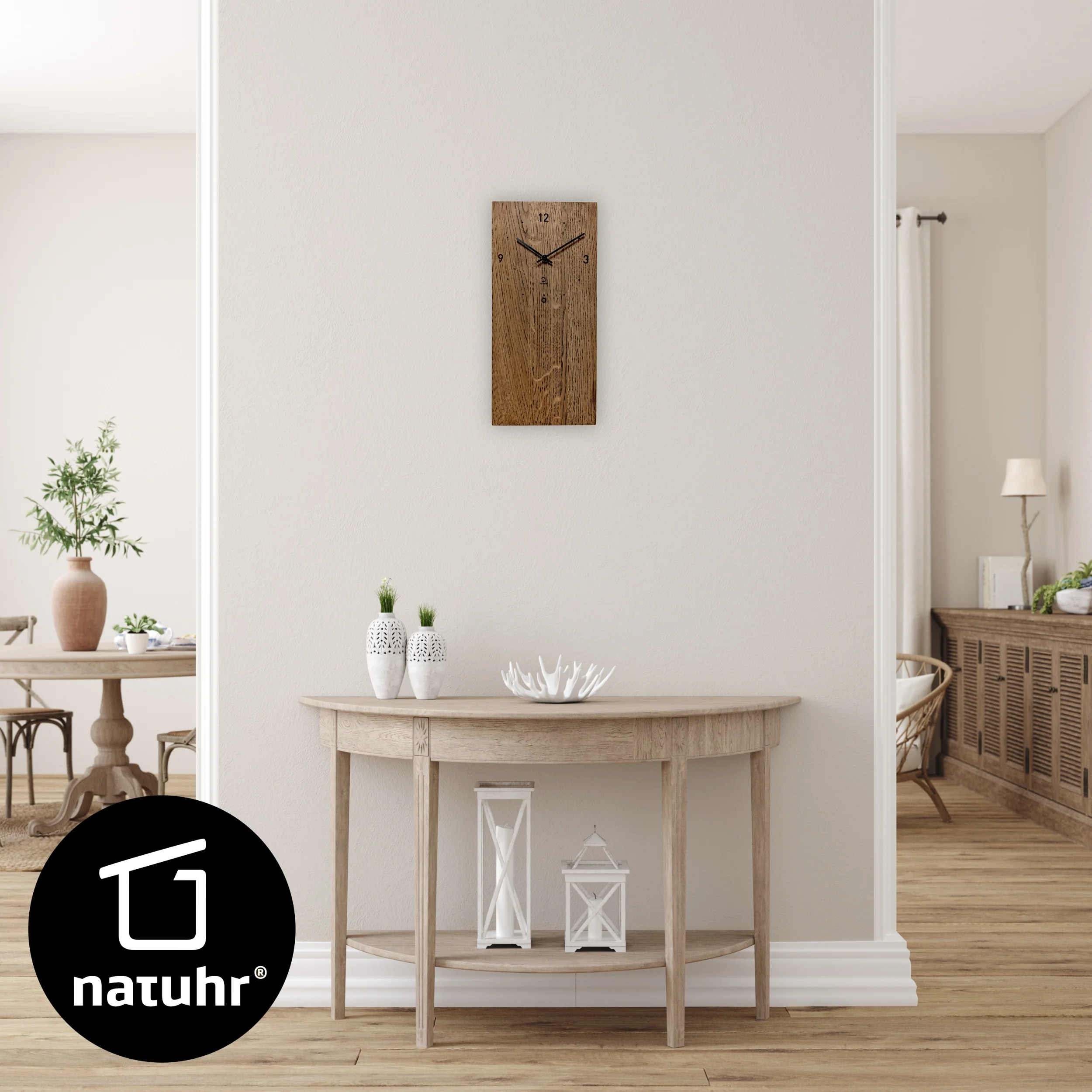 Natuhr Wanduhr Pura Eiche geölt - Längliche Wanduhr 40 cm Höhe - Image 7