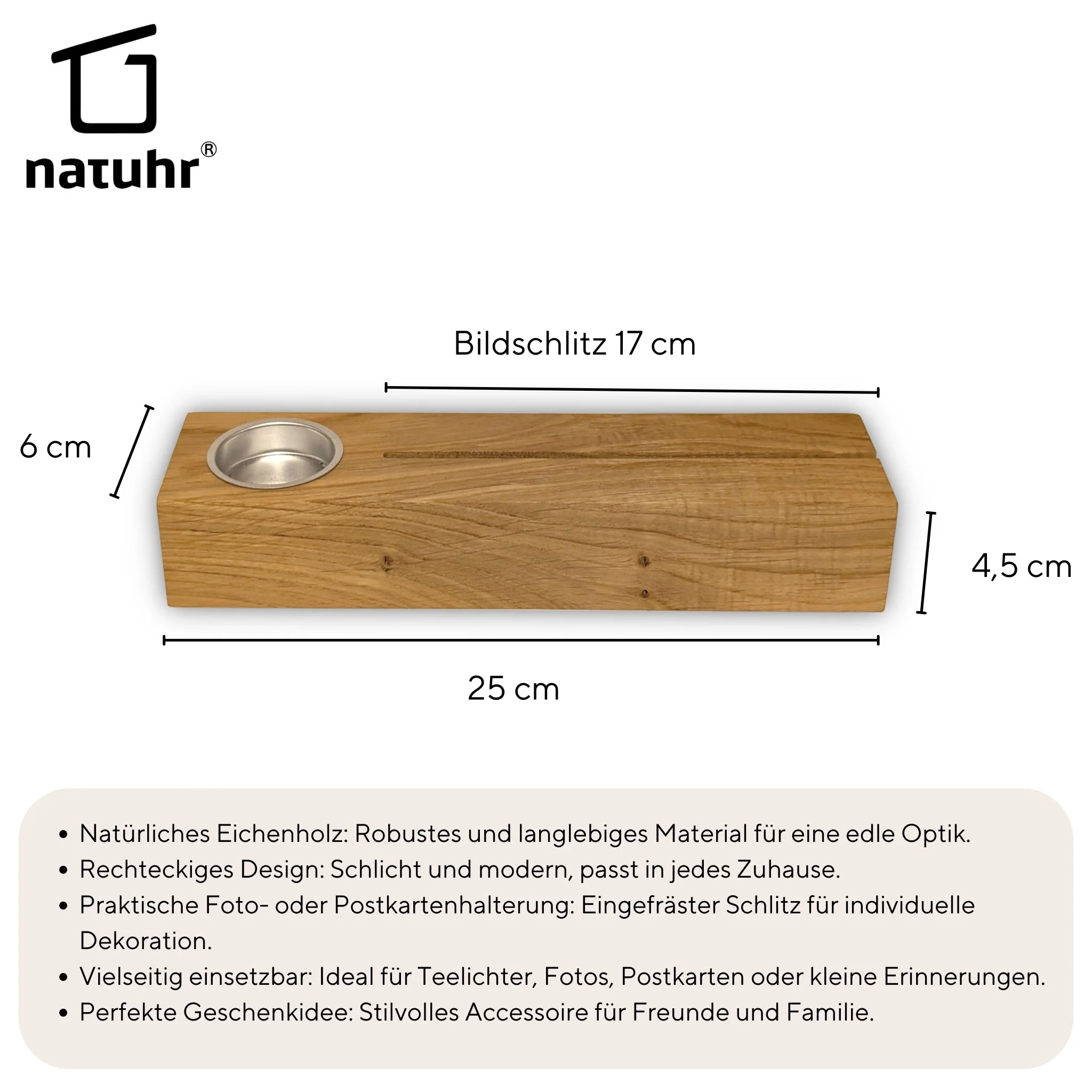 Teelichthalter Kartenhalter Carla Natuhr Eiche geölt mit Schlitz für Postkarten & Fotos - Image 4
