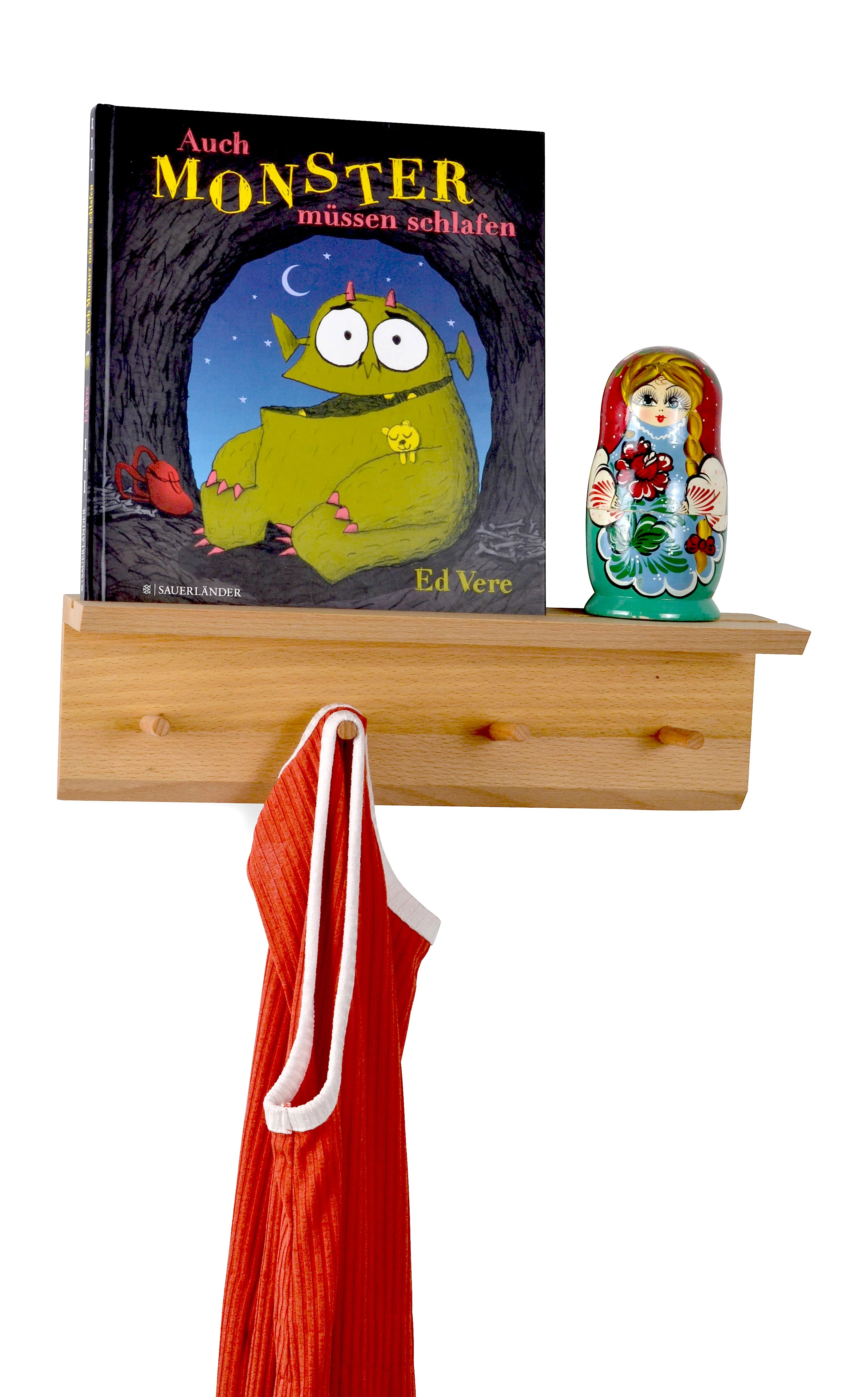 Natuhr Wandgarderobe Rail aus Räuchereiche Buche Ablage kleines Wandregal - Image 3