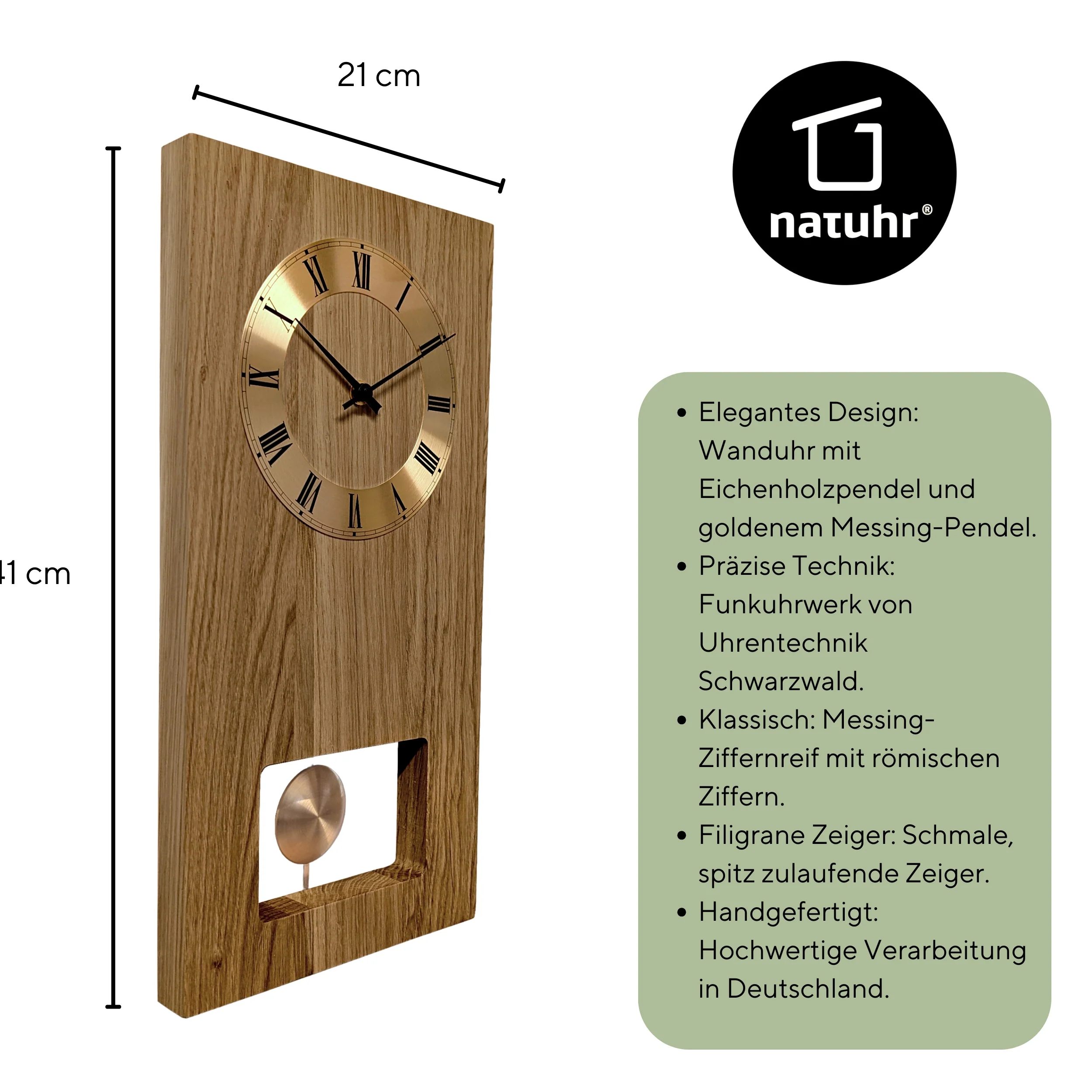 Wanduhr Classica Funk-Pendeluhr Eiche geölt mit goldenem Pendel und goldenem Zahlenreif - Image 8