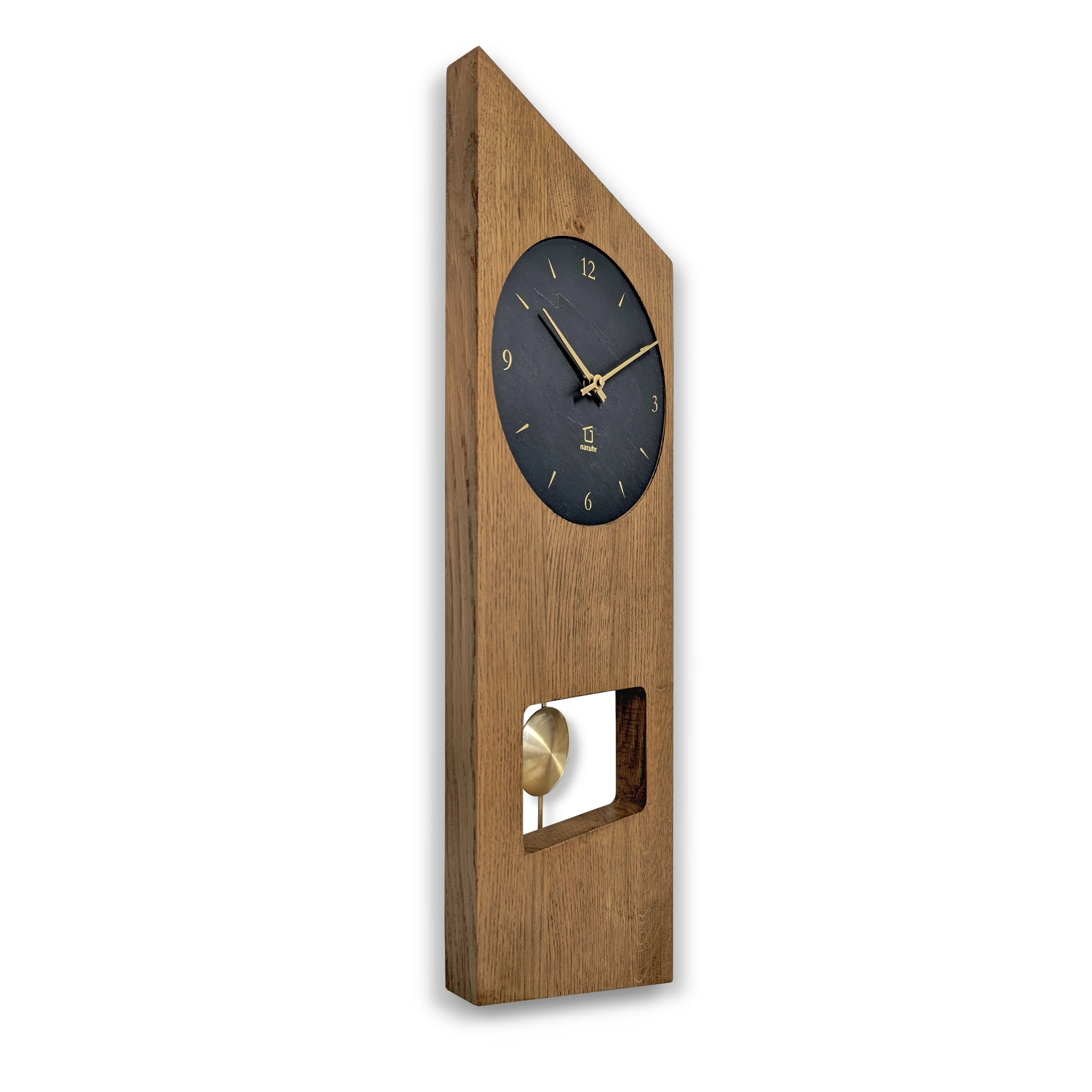 Wanduhr Waxenstein Pendeluhr Eiche rustikal dunkel geölt mit Zifferblatt aus echtem schwarzem Schiefer - Image 3